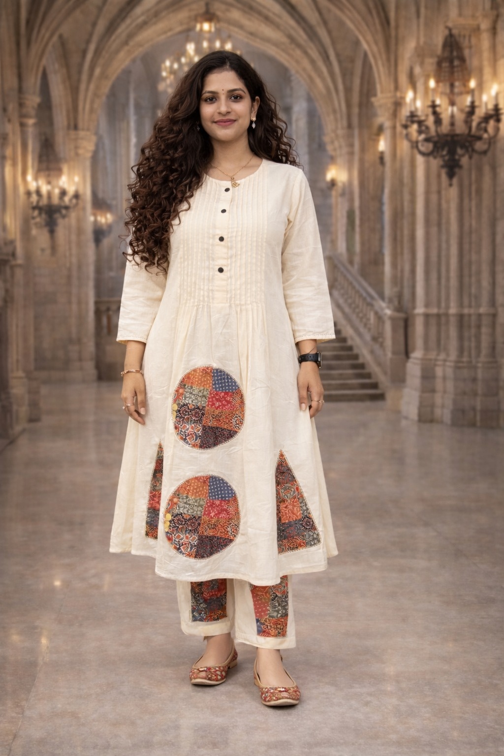 KHADI COTTON PRINTED ANARKALI KURTA SET