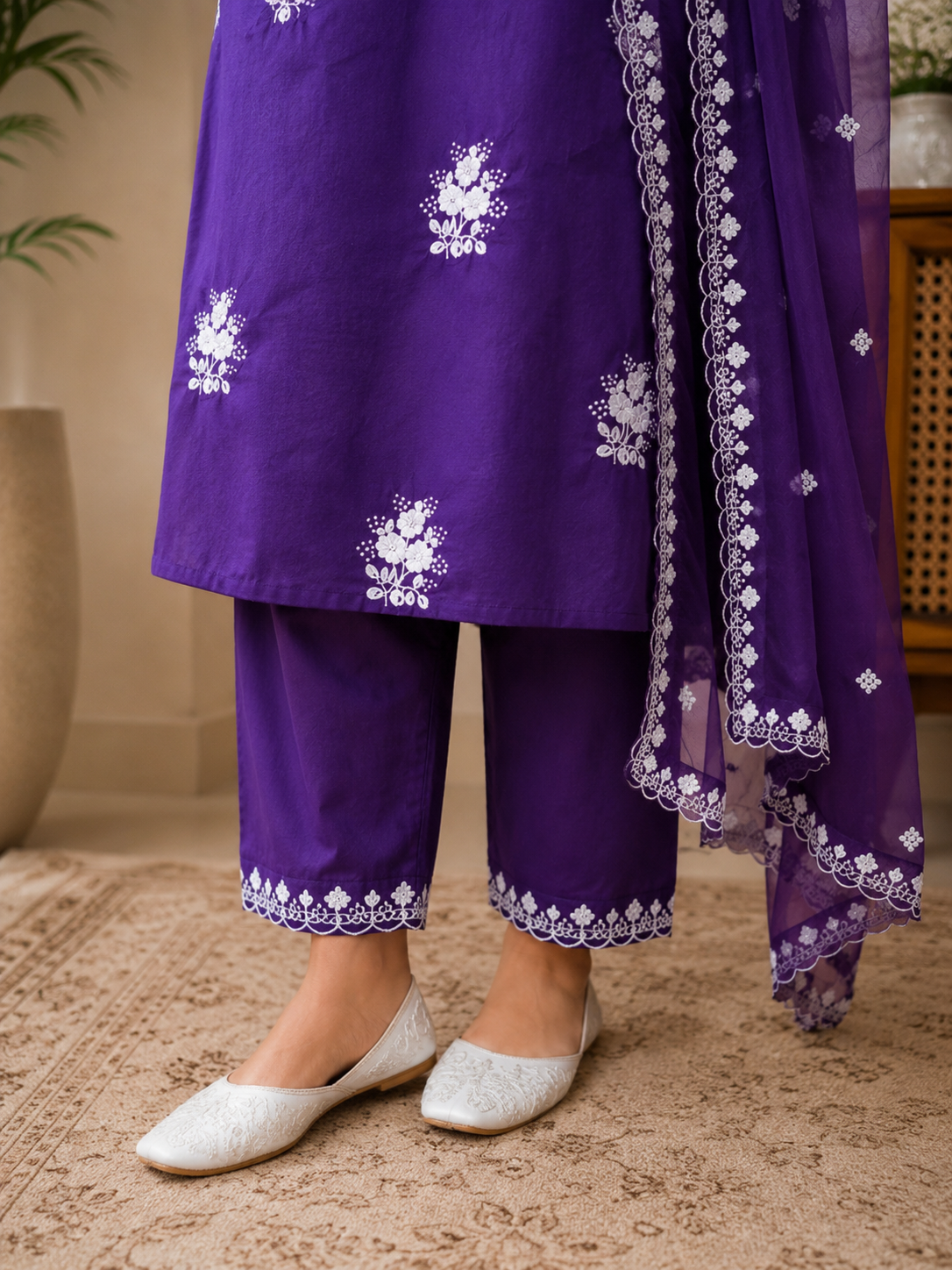 Violet Embroidered Kurta Set with Dupatta