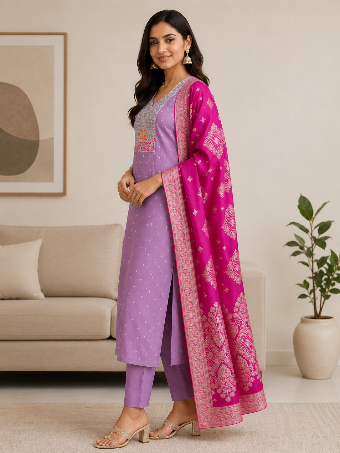 Lavender Pink Ethnic Suit Set