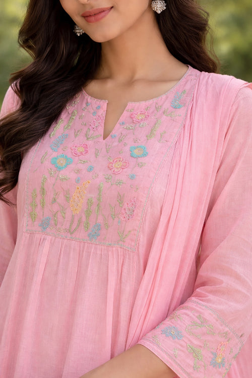 CANDY PINK MUL COTTON ANARKALI SUIT SET