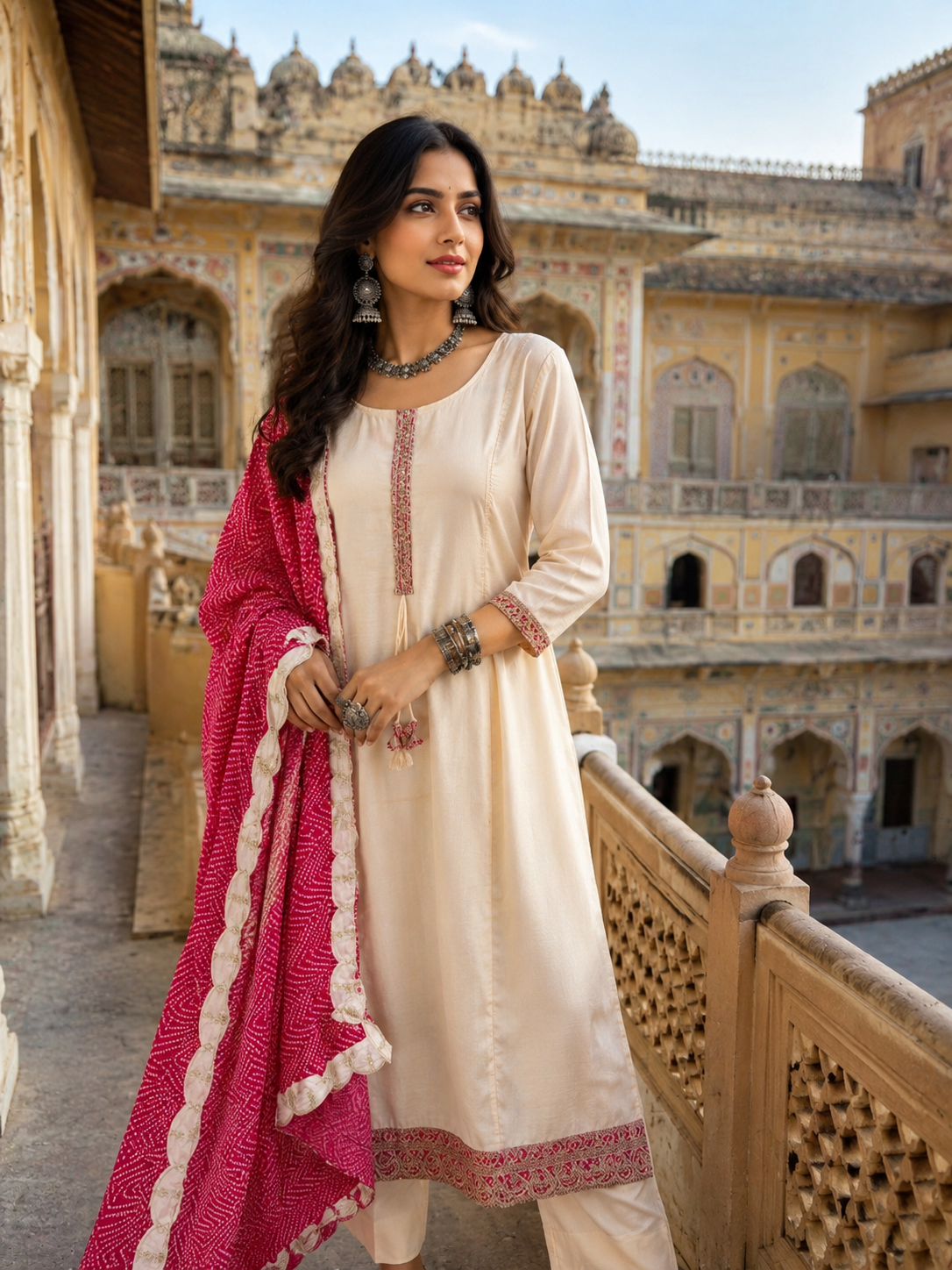 RANI PINK JAIPURI DUPATTA MODAL SILK SUIT