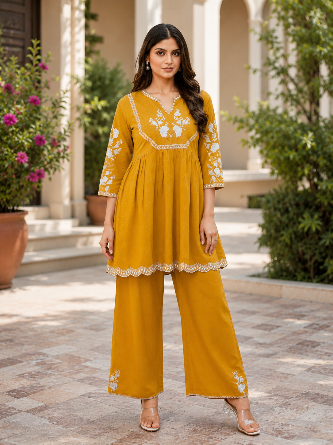 Mustard yellow Embroidered Co-Ord
