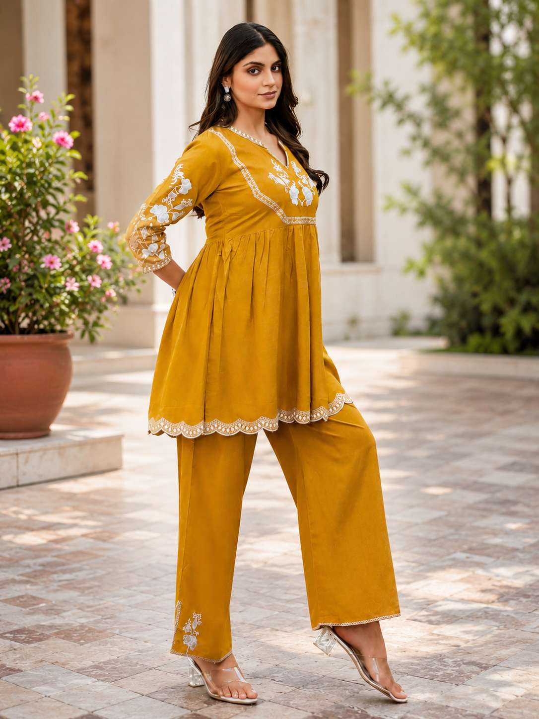 Mustard yellow Embroidered Co-Ord