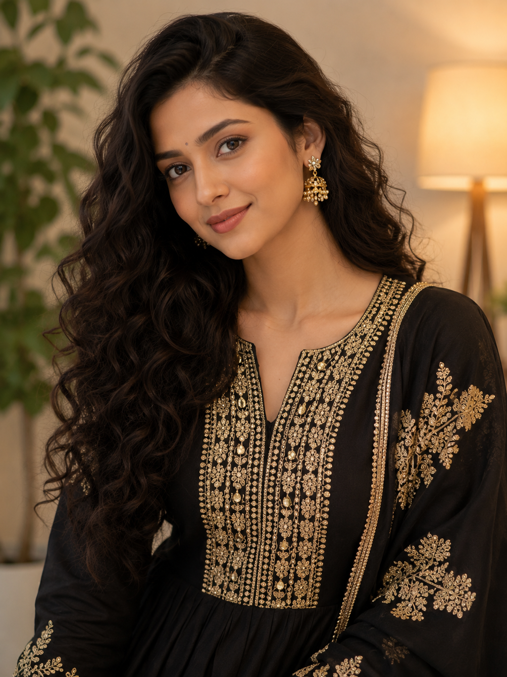 Black Modal Silk Embroidered Anarkali Set with Dupatta