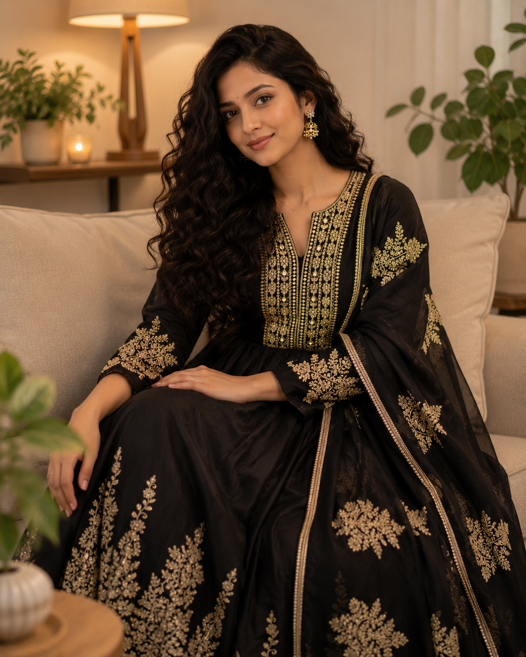 Black Modal Silk Embroidered Anarkali Set with Dupatta
