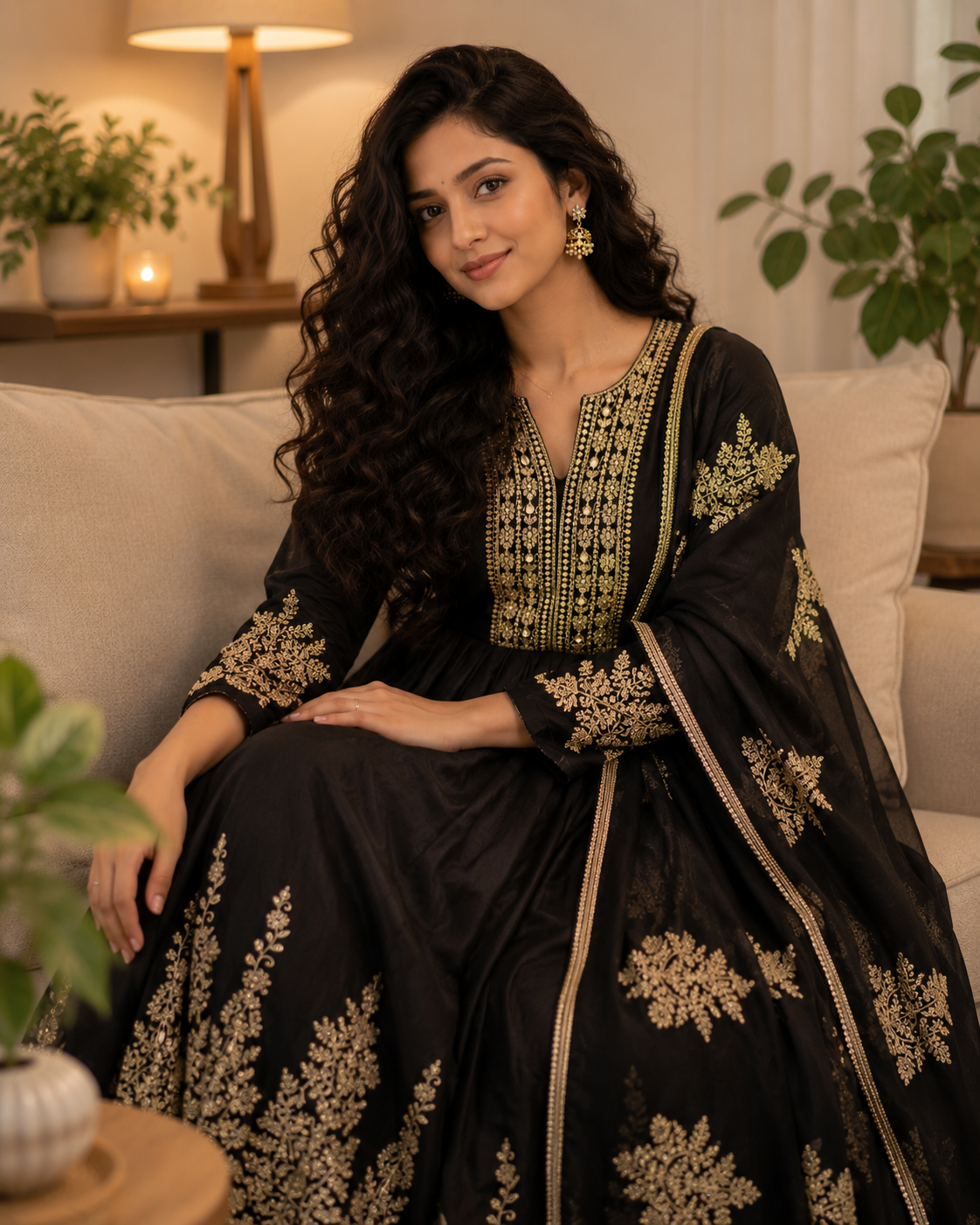 Black Modal Silk Embroidered Anarkali Set with Dupatta