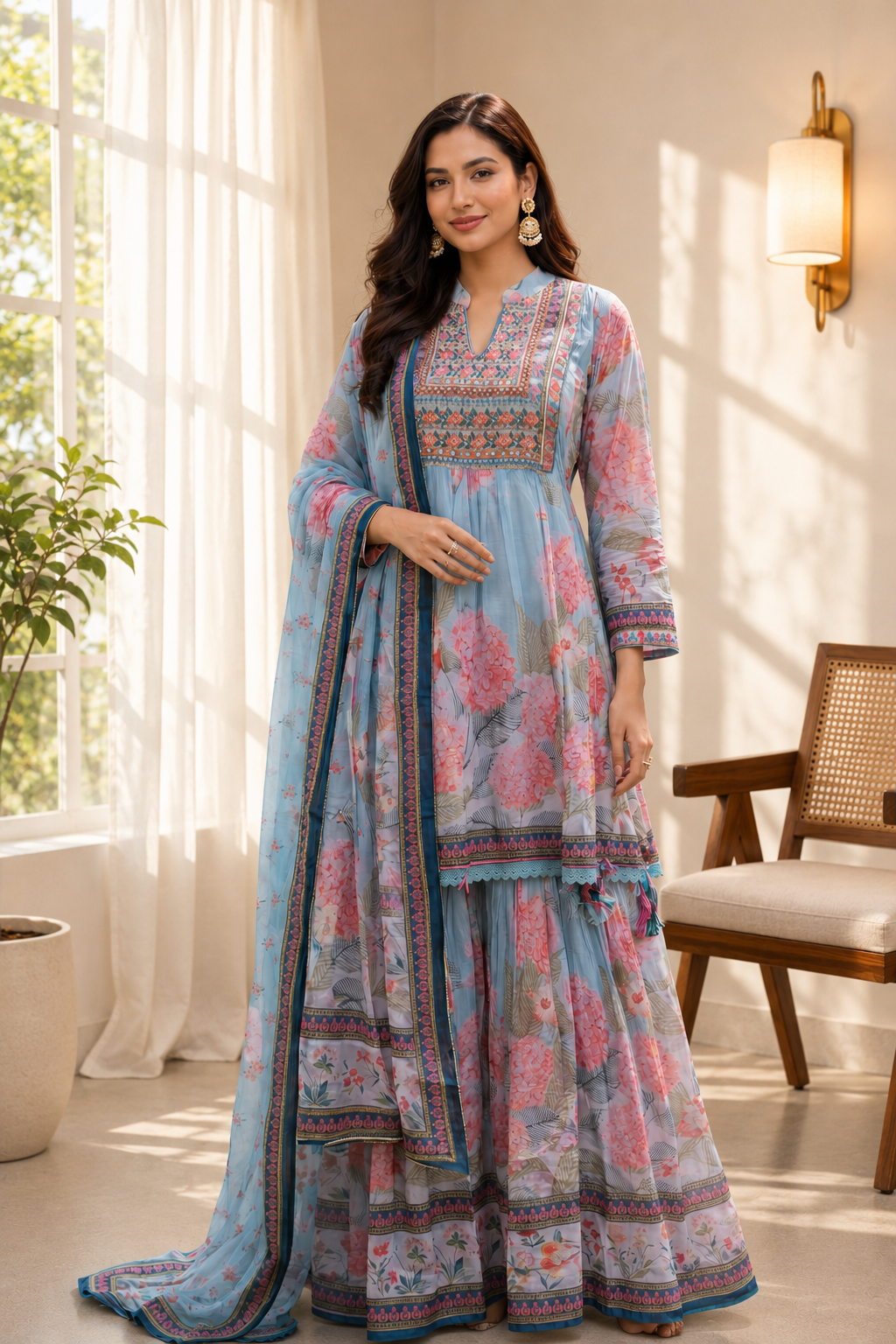 Floral Elegance Mul Cotton Sharara