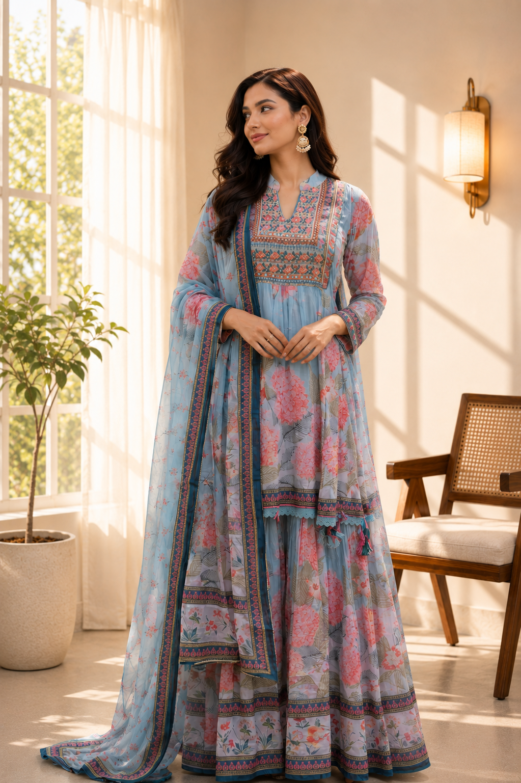 Floral Elegance Mul Cotton Sharara
