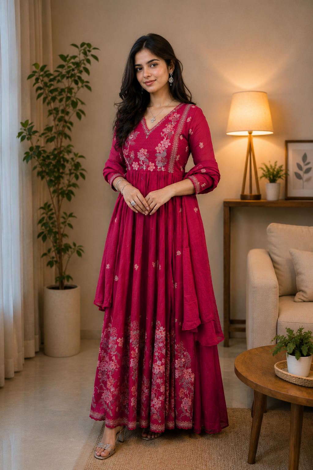 Ruby Bloom Mul Cotton Anarkali Dress