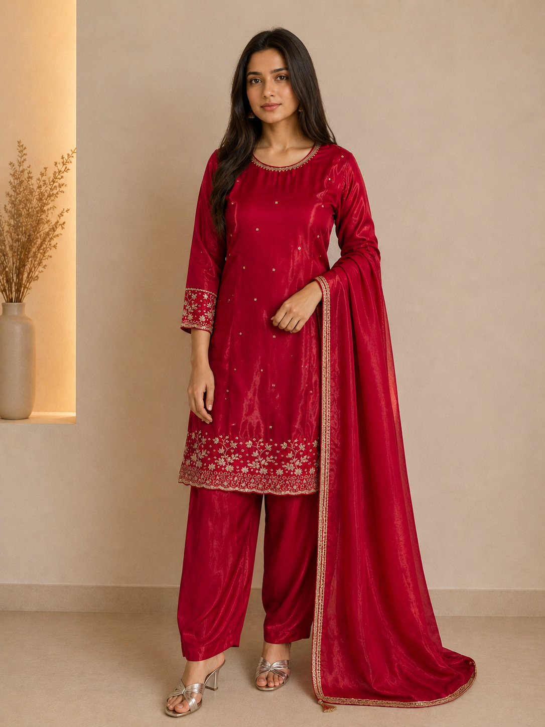 Crimson Grace Embroidered Kurta Palazzo Set