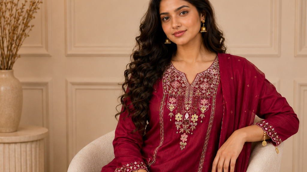 Royal Wine Modal Silk Suit Set