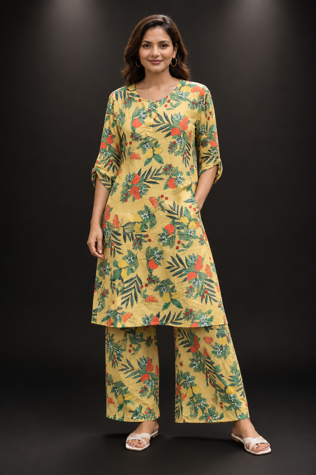 Yellow Fruit Print Cotton Co-Ord Set