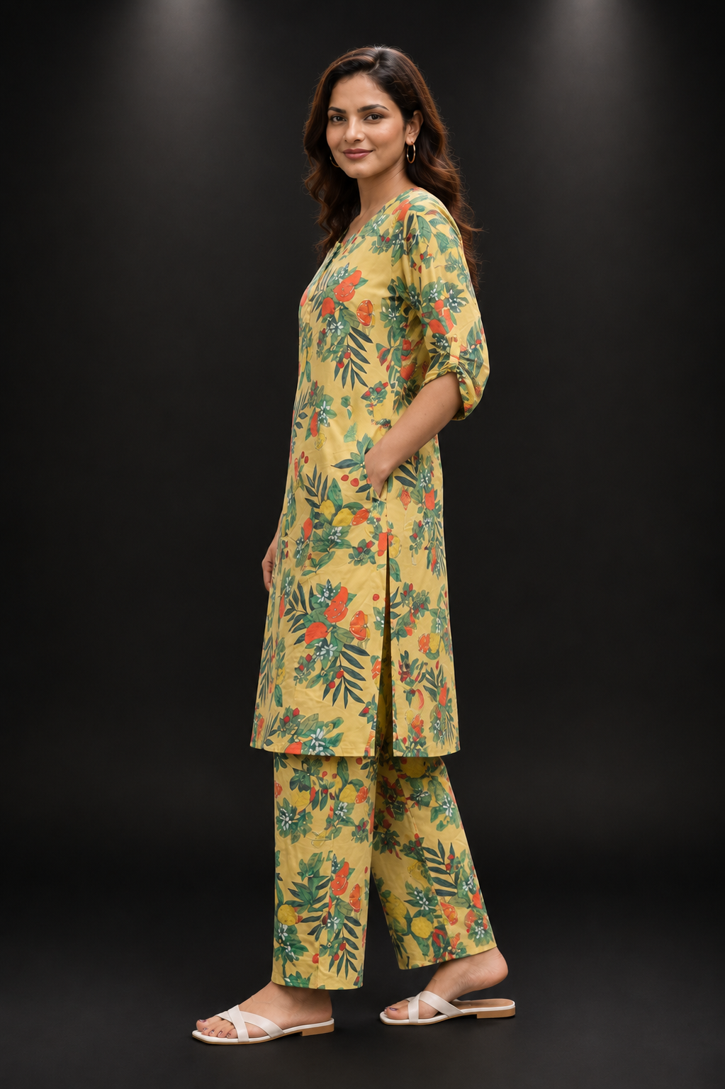 Yellow Fruit Print Cotton Co-Ord Set