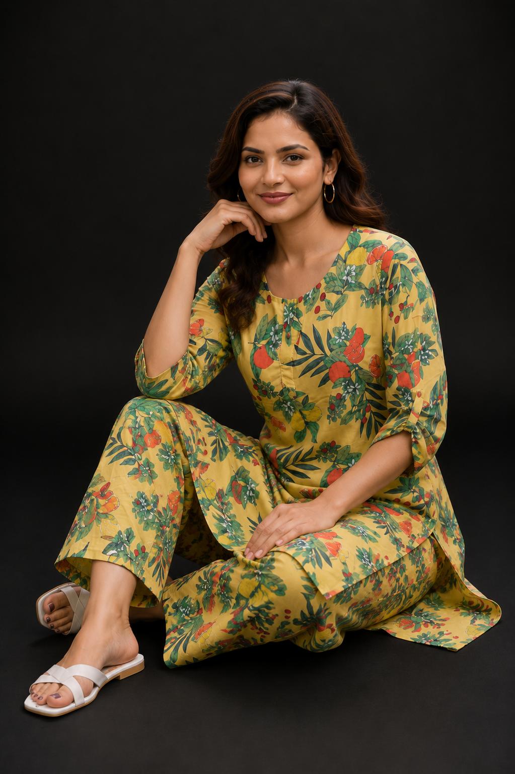 Yellow Fruit Print Cotton Co-Ord Set