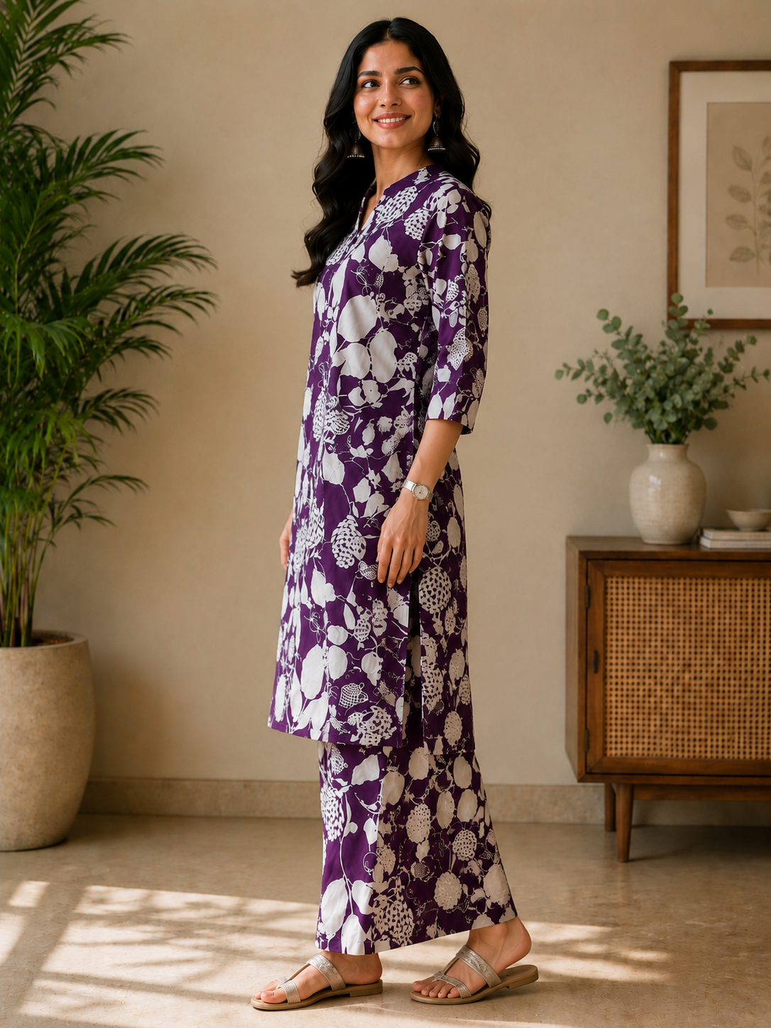 Plum Floral Co-Ord Kurta Set