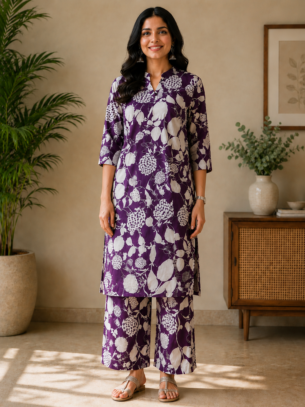 Plum Floral Co-Ord Kurta Set