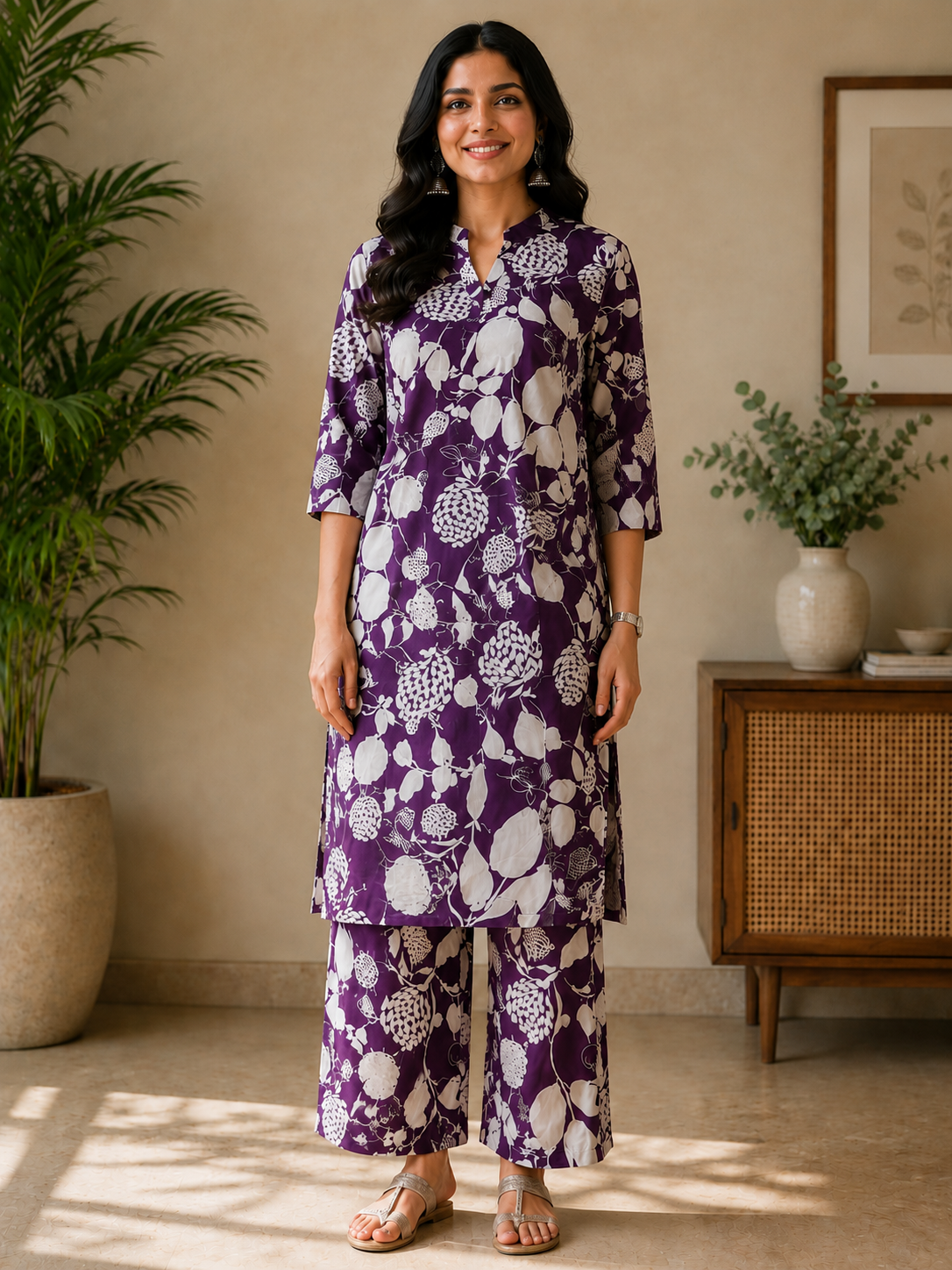 Plum Floral Co-Ord Kurta Set