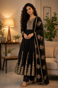 Black Modal Silk Embroidered Anarkali Set with Dupatta