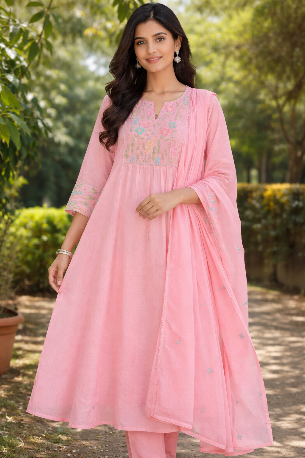 CANDY PINK MUL COTTON ANARKALI SUIT SET