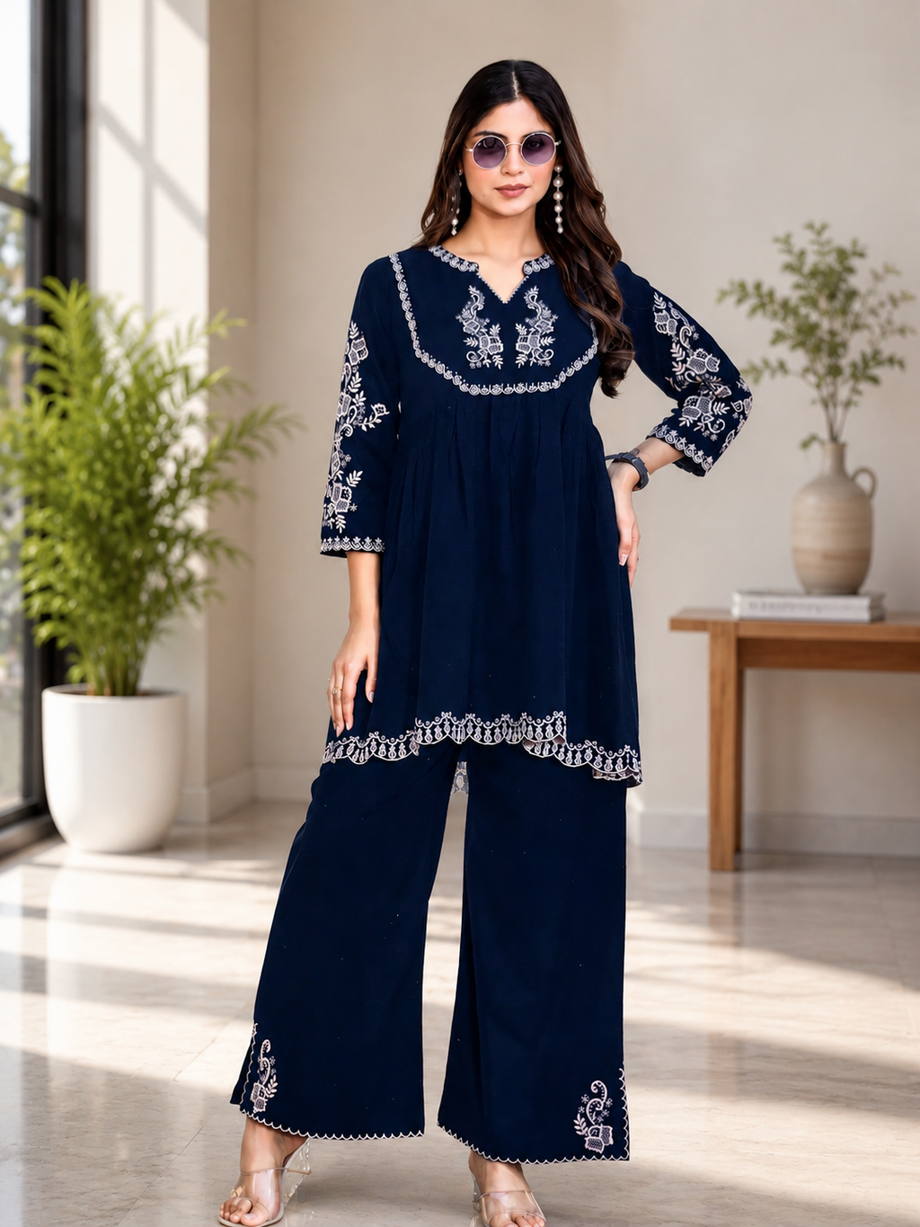 Blue Embroidered Co-Ord Set for Women