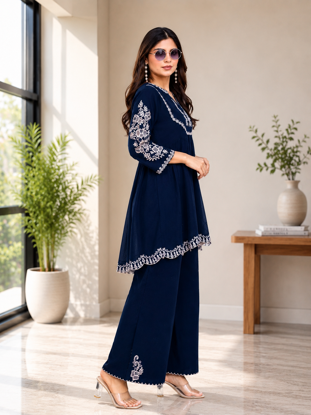 Blue Embroidered Co-Ord Set for Women