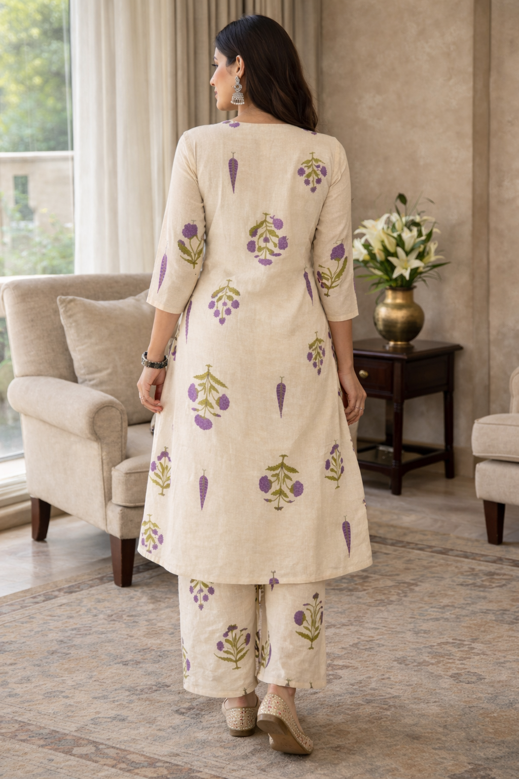 KHADI COTTON FLORAL PRINT KURTA SET