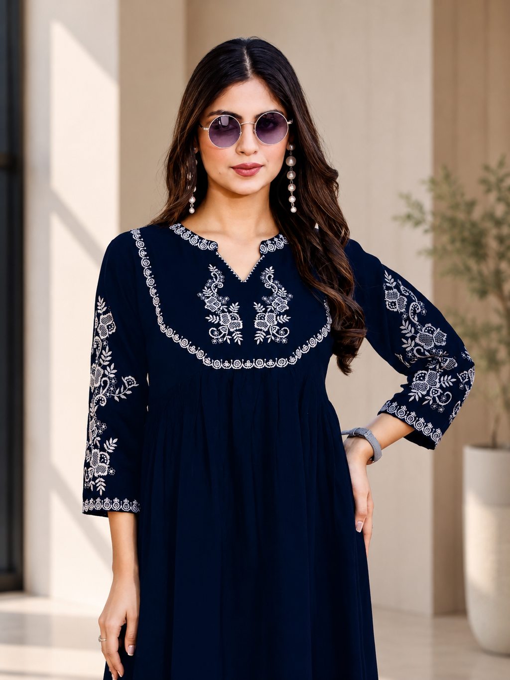 Blue Embroidered Co-Ord Set for Women