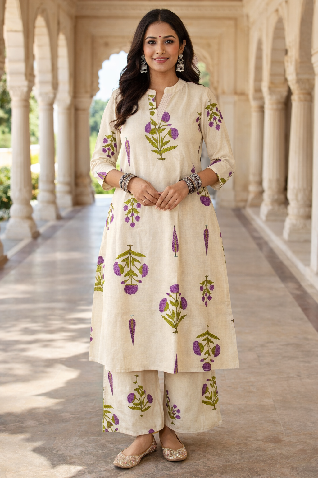 KHADI COTTON FLORAL PRINT KURTA SET