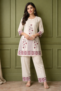 OFF WHITE KHADI COTTON PRINTED CO-ORD SET